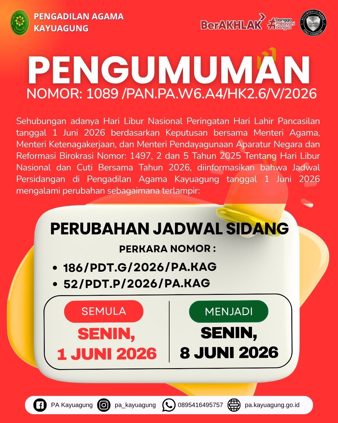 PRUBAHAN JADWAL SIDANG