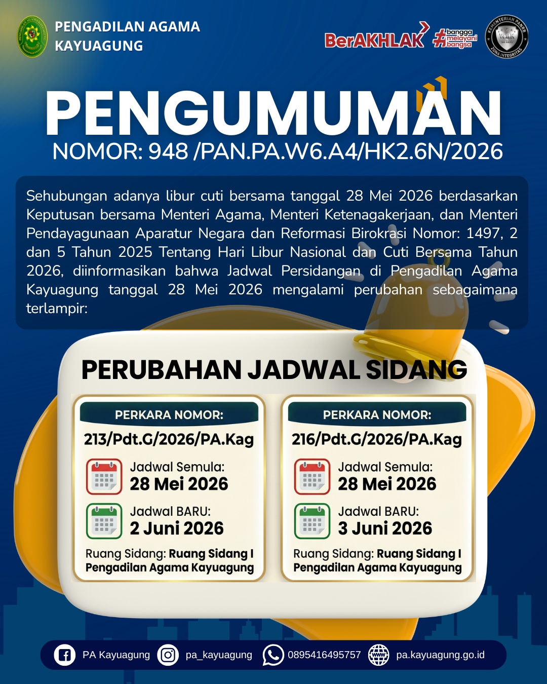 Pengumuman Perubahan Jadwal Sidang